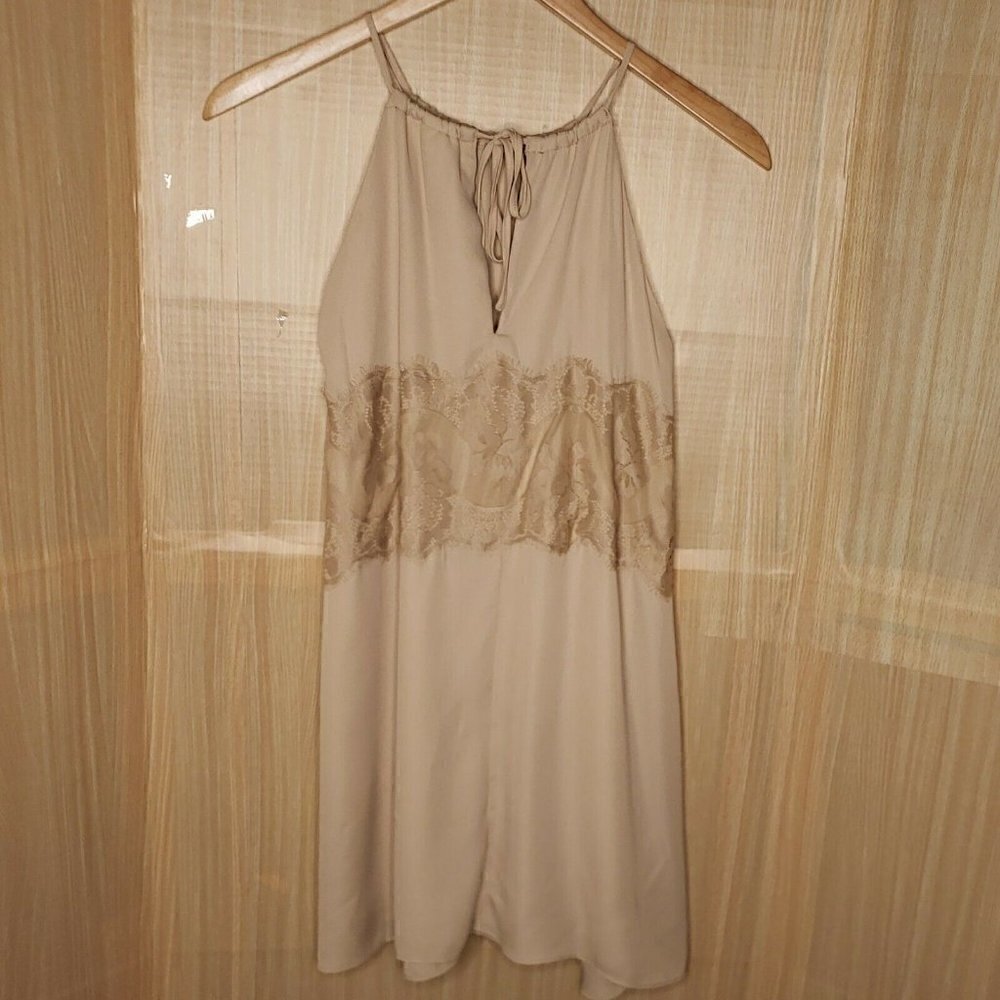 Alya Tan Sleeveless Halter Swing Dress Small